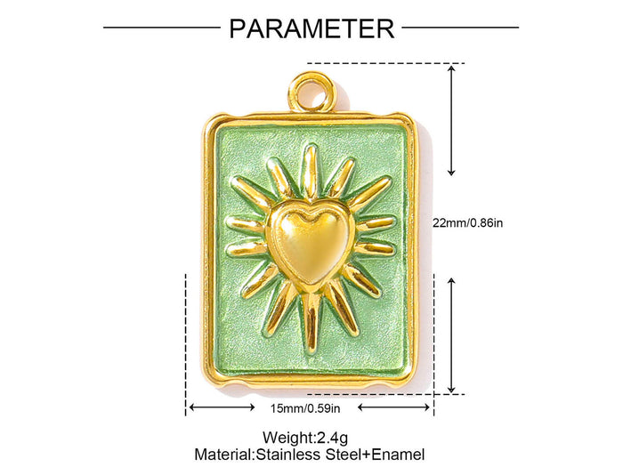 Achat Breloque médaille rectangle avec cœur ex-voto vert d'eau doré à l'or fin