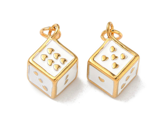Achat Breloque dé blanc et doré avec coeurs