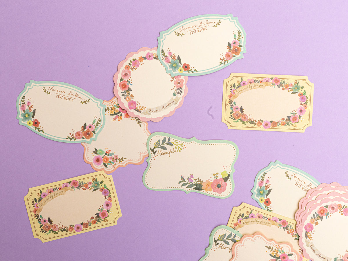 achat Stickers étiquettes en papier - Fleurs bleu-gris, lot de 30