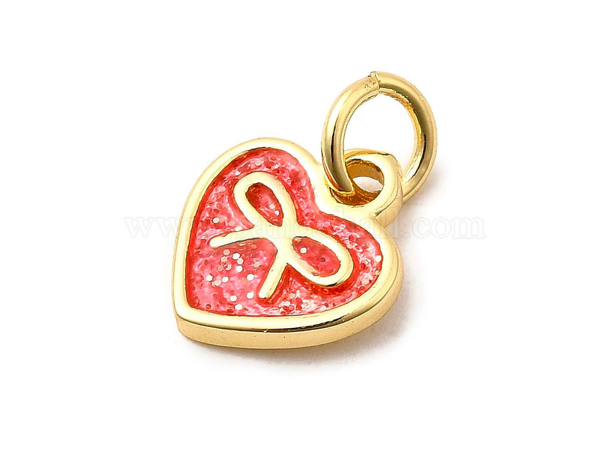 achat Breloque coeur avec noeud émaillé rouge - Doré à l'or fin 18K