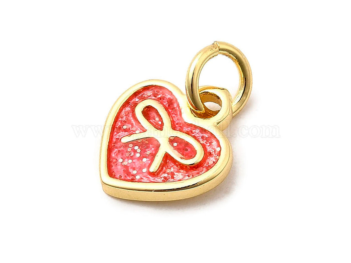 Achat Breloque coeur avec noeud émaillé rouge - Doré à l'or fin 18K