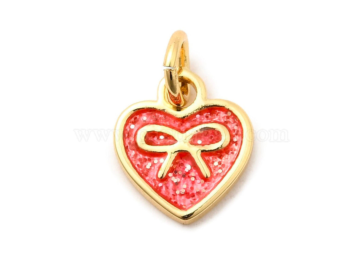 achat Breloque coeur avec noeud émaillé rouge - Doré à l'or fin 18K