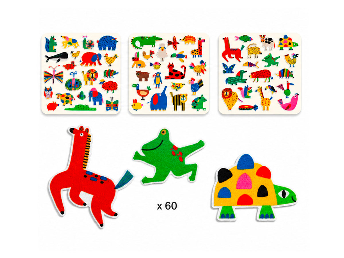 achat Pochette de 60 gommettes en feutrine - Des animaux partout ! - Djeco