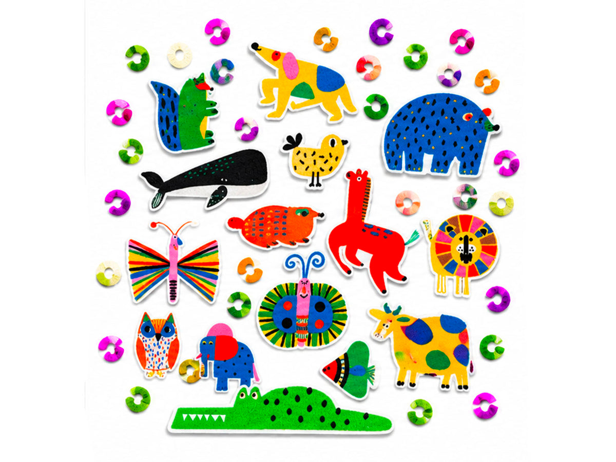 achat Pochette de 60 gommettes en feutrine - Des animaux partout ! - Djeco