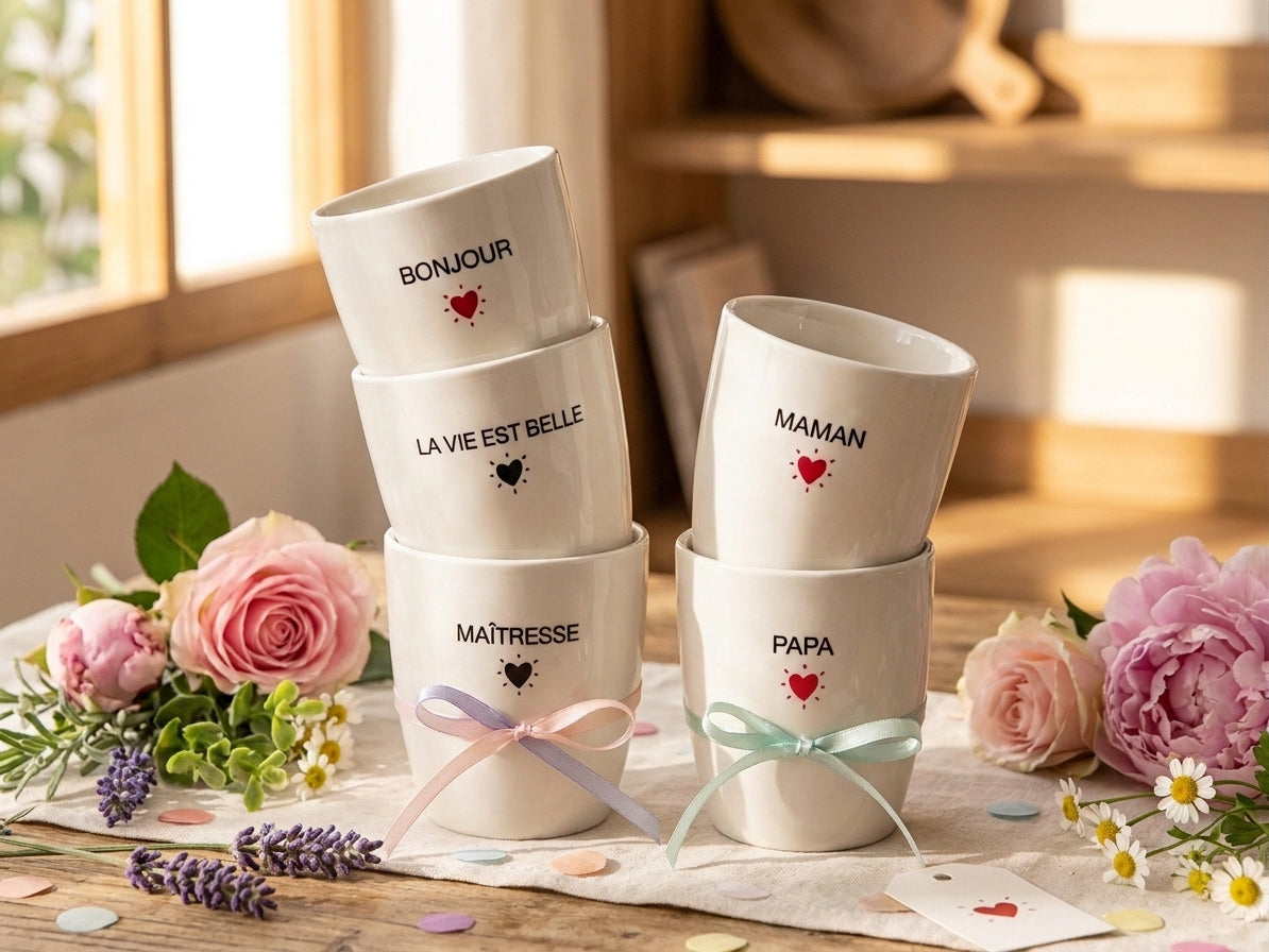 achat Gobelet message coeur noir - Bonjour - Opjet