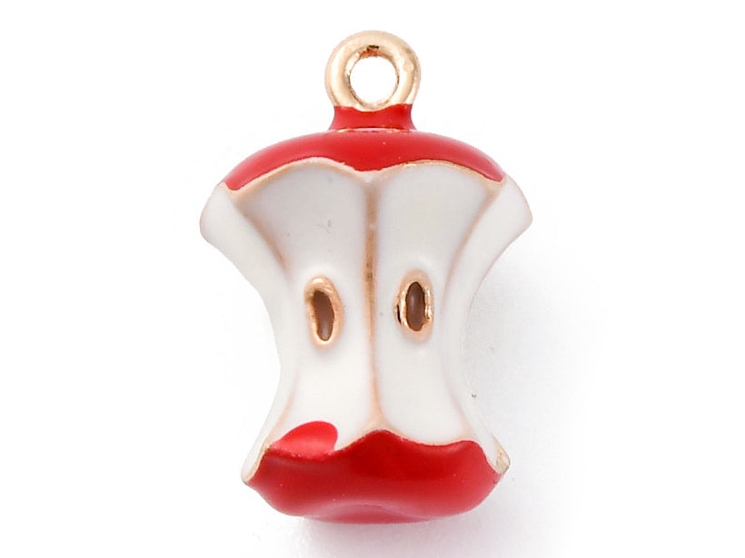 Achat Breloque pomme rouge croquée émaillée - doré