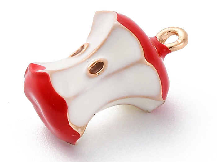 Achat Breloque pomme rouge croquée émaillée - doré