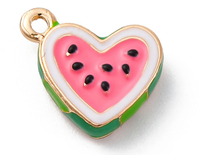 Achat Breloque cœur pastèque émaillée - doré