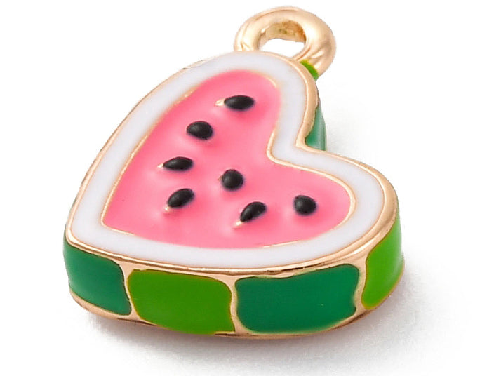 Achat Breloque cœur pastèque émaillée - doré