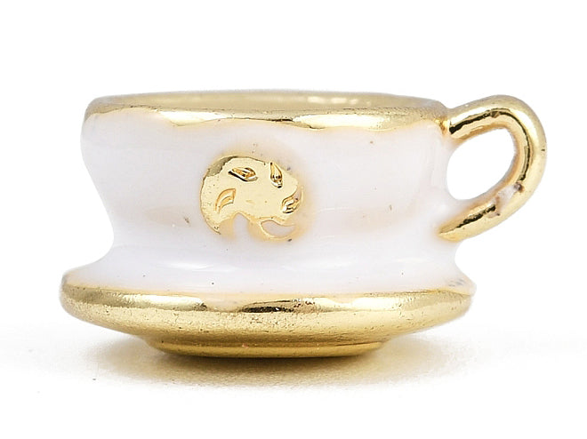 Achat Breloque tasse gourmande blanche émaillée - doré