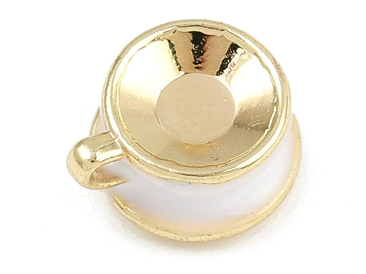 Achat Breloque tasse gourmande blanche émaillée - doré