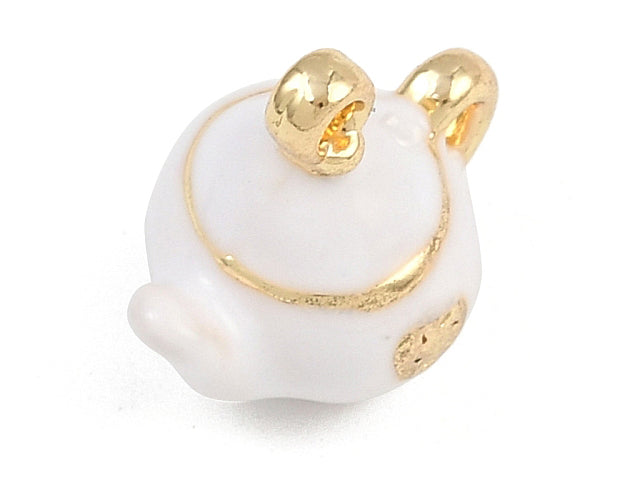 achat Breloque théière blanche émaillée - doré