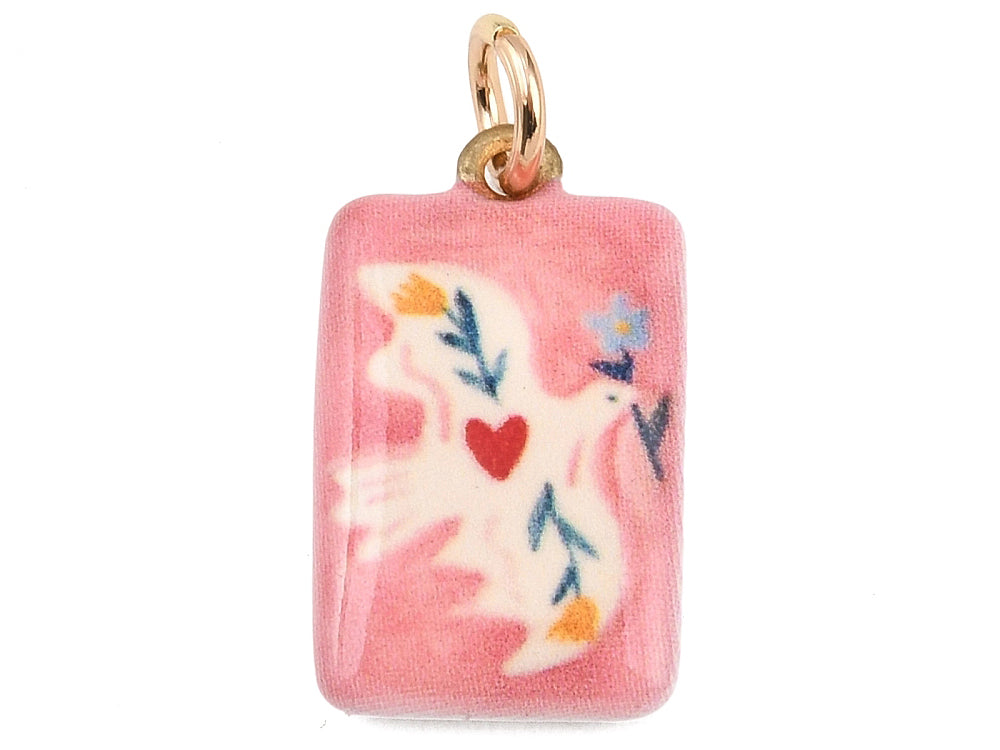 Achat Breloque rectangle rose oiseau - laiton doré clair