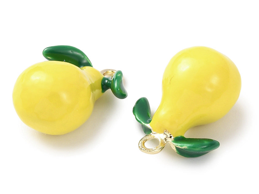 Achat Breloque poire jaune émaillée - doré