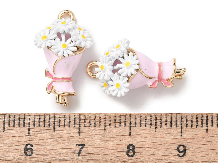 Achat Breloque bouquet de fleurs émaillée - doré