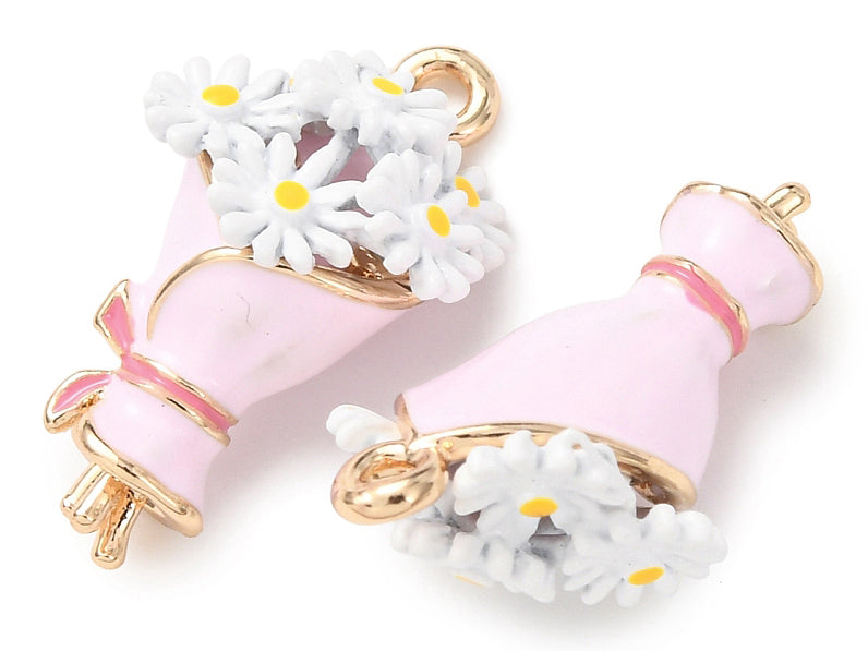 achat Breloque bouquet de fleurs émaillée - doré