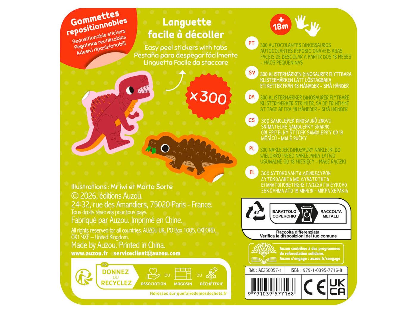 achat 300 Gommettes Dinosaures 18 mois - Auzou