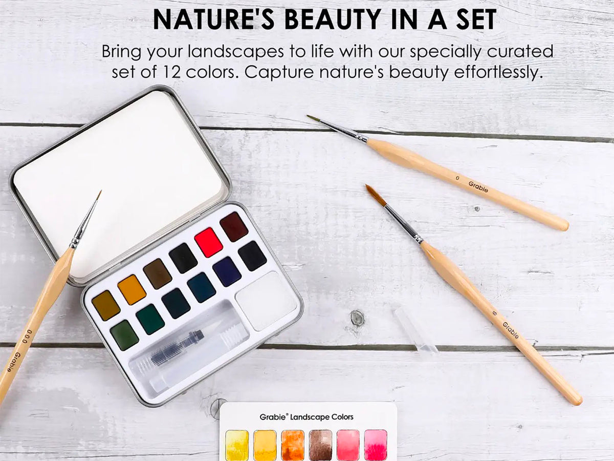 achat Boite d'aquarelle de poche 12 couleurs avec pinceau - Couleurs paysages - Grabie