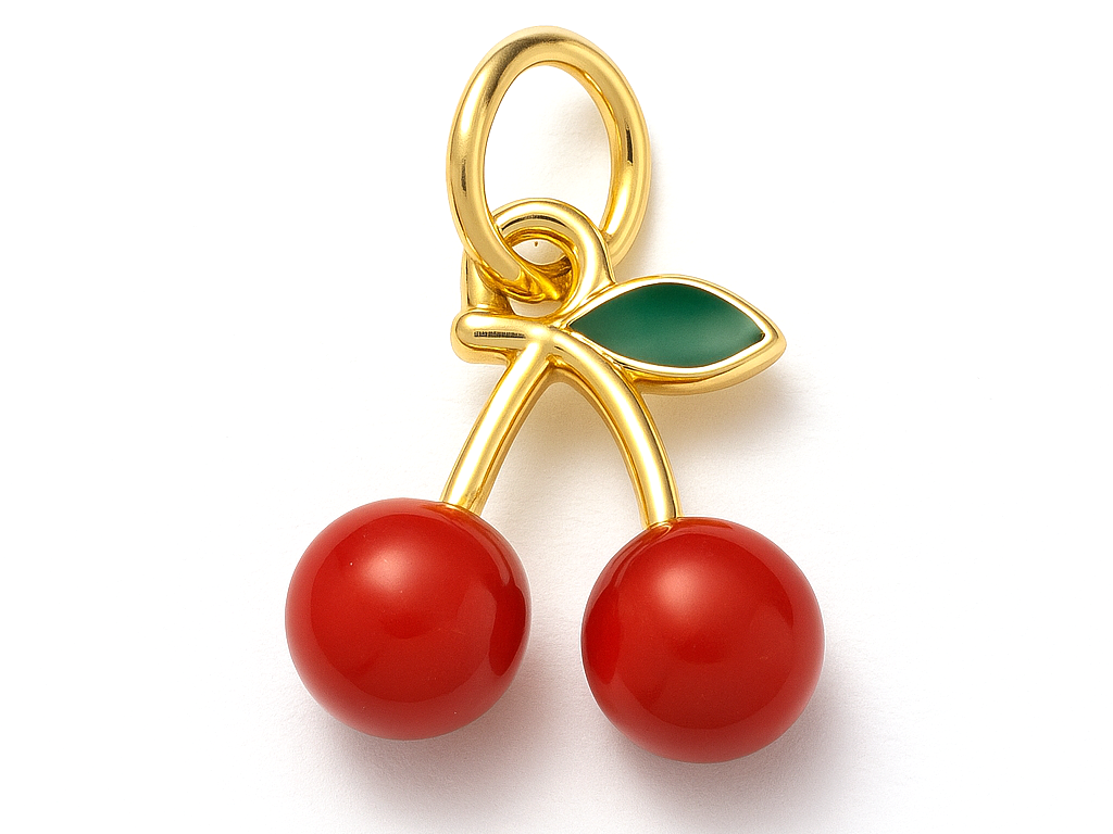 Achat Breloque cerises émaillées en laiton plaqué or 18 K – Duo fruité pour créations DIY