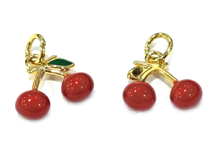 achat Breloque cerises émaillées en laiton plaqué or 18 K – Duo fruité pour créations DIY