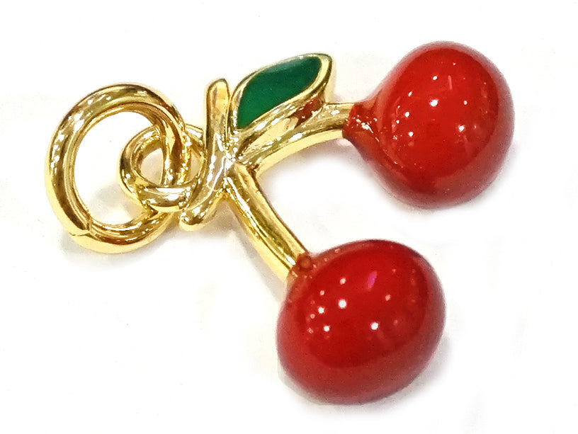 achat Breloque cerises émaillées en laiton plaqué or 18 K – Duo fruité pour créations DIY