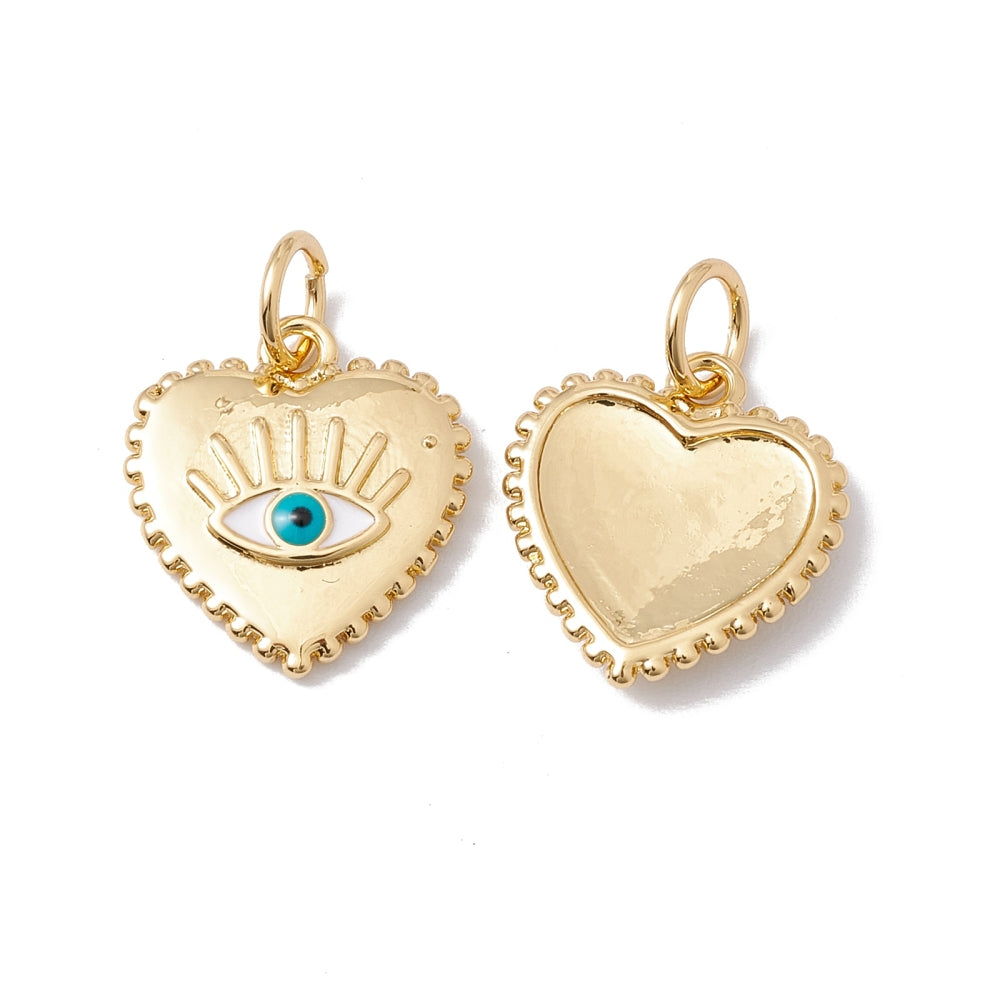 Breloque cœur doré œil turquoise plaqué or 18K