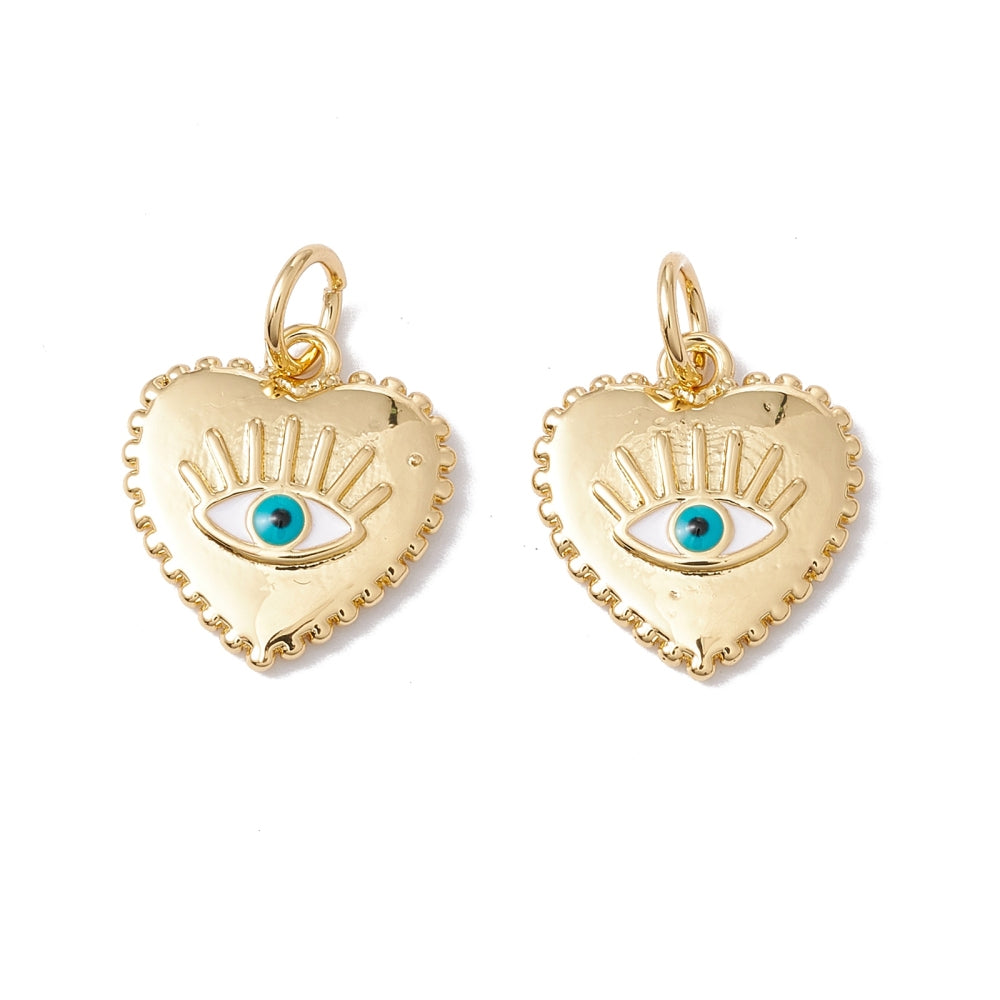 Breloque cœur doré œil turquoise plaqué or 18K