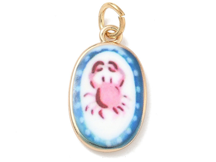 Achat Breloque ovale motif crabe imprimée - laiton doré