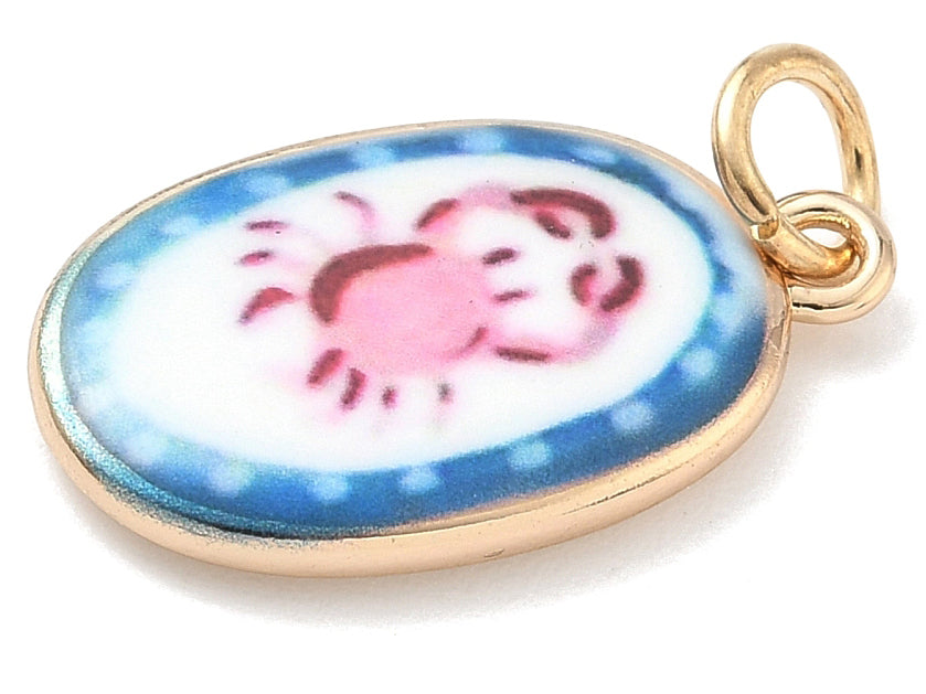 Achat Breloque ovale motif crabe imprimée - laiton doré