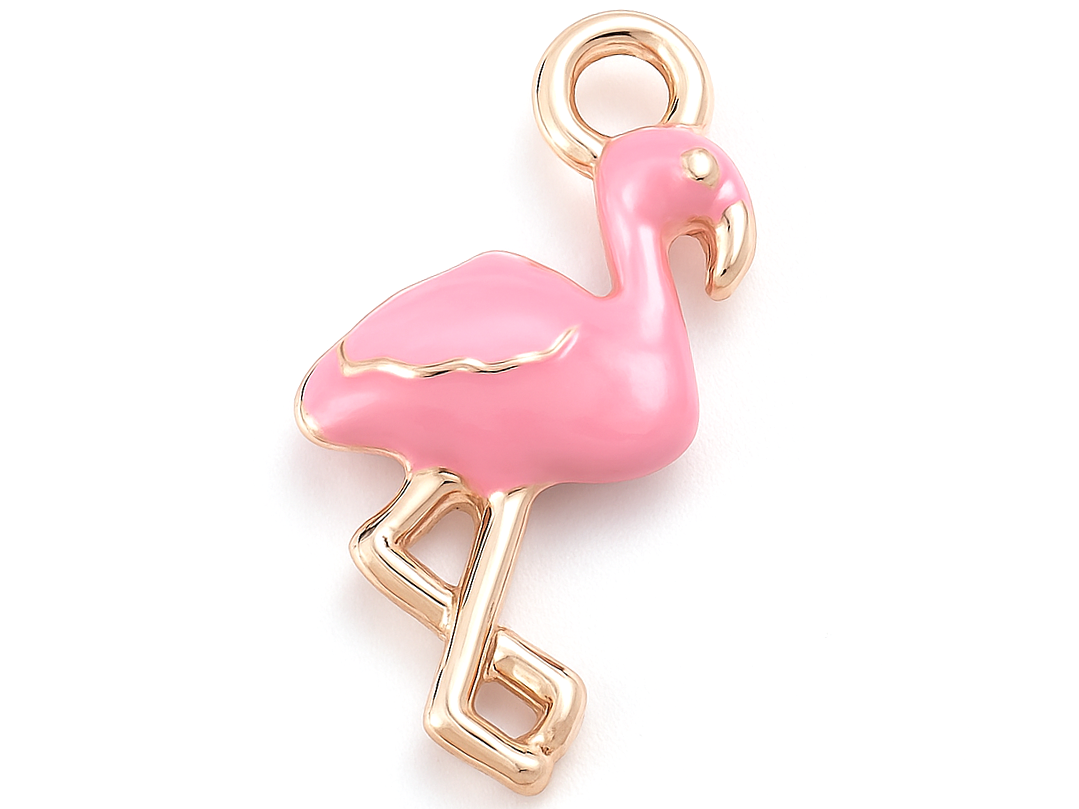 Achat Breloque flamant rose émaillée rose en laiton doré – Touche tropicale pour bijoux DIY