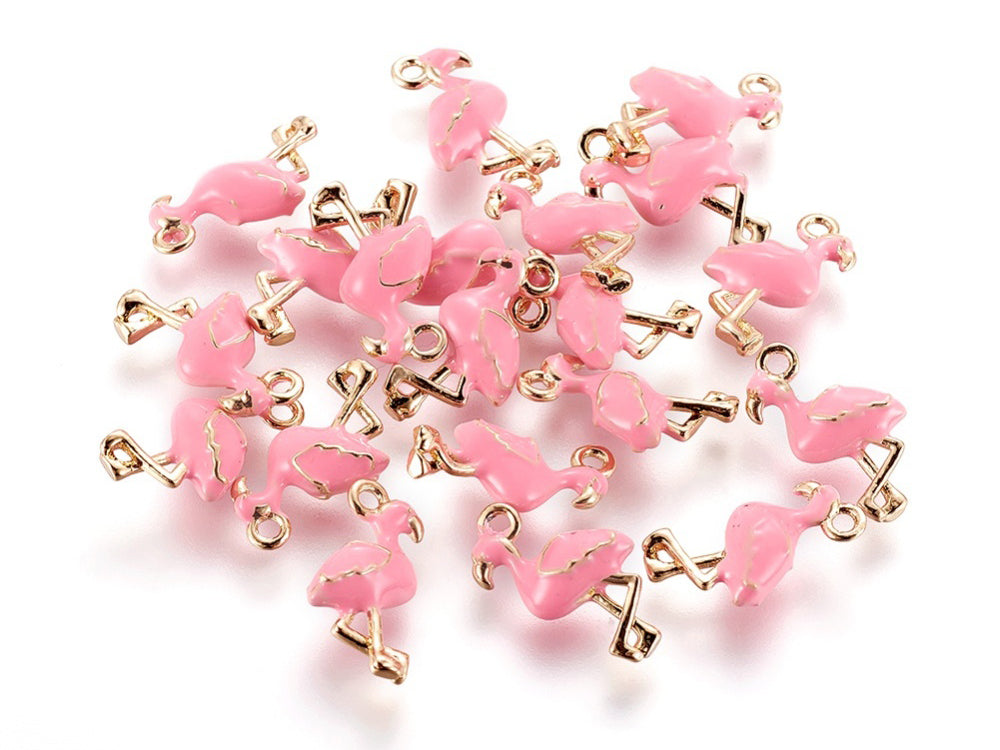 achat Breloque flamant rose émaillée rose en laiton doré – Touche tropicale pour bijoux DIY