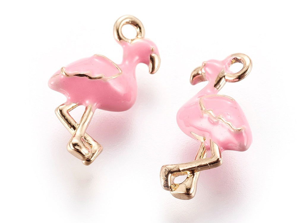 Achat Breloque flamant rose émaillée rose en laiton doré – Touche tropicale pour bijoux DIY