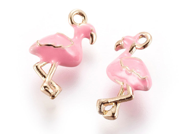 Achat Breloque flamant rose émaillée rose en laiton doré – Touche tropicale pour bijoux DIY
