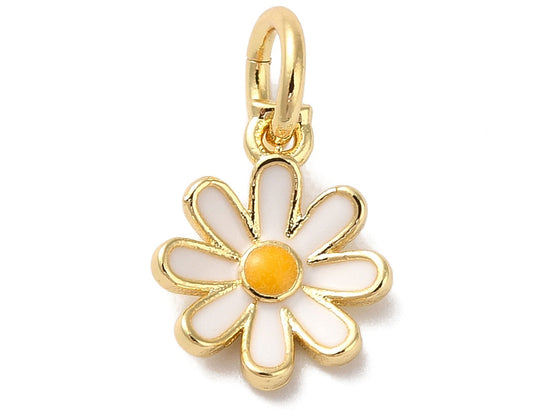 Achat Breloque fleur blanche émaillée - laiton doré à l’or fin