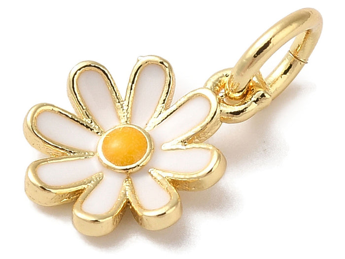 Achat Breloque fleur blanche émaillée - laiton doré à l’or fin