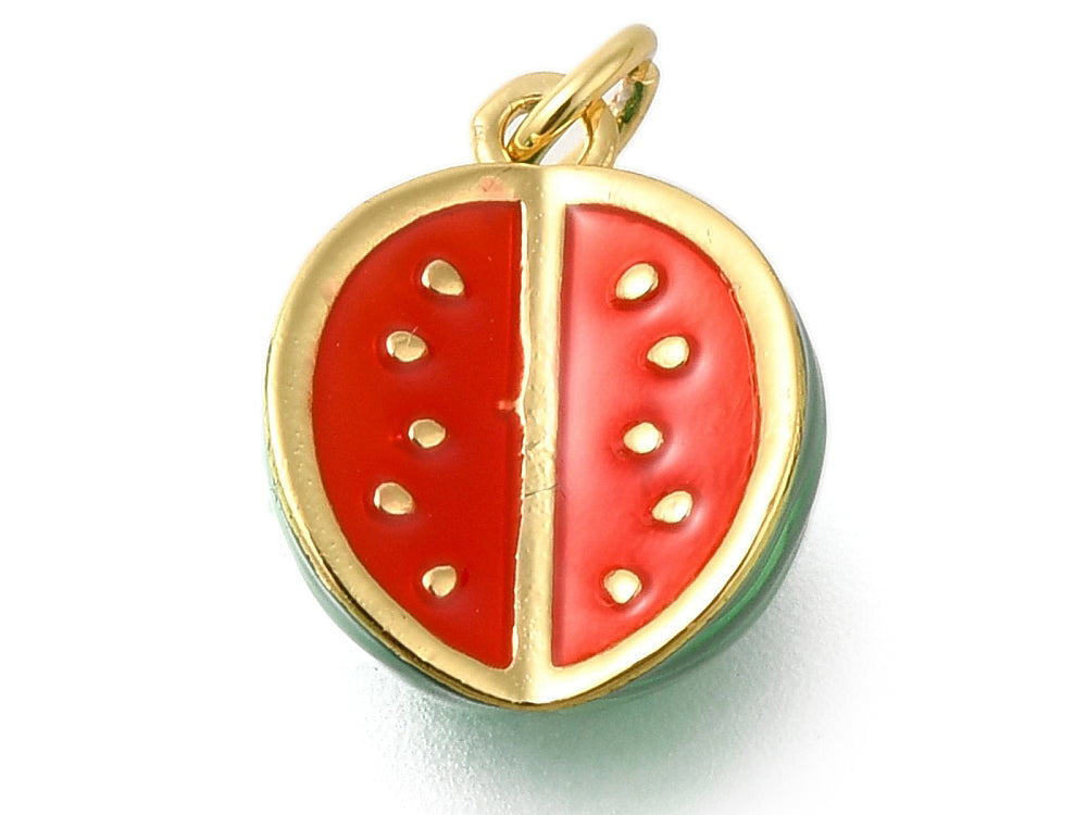 Achat Breloque pastèque rouge - laiton doré à l’or fin
