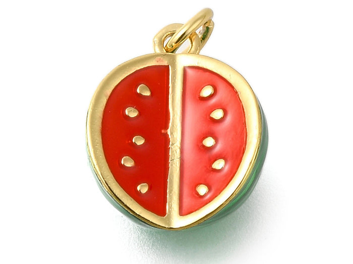 Achat Breloque pastèque rouge - laiton doré à l’or fin