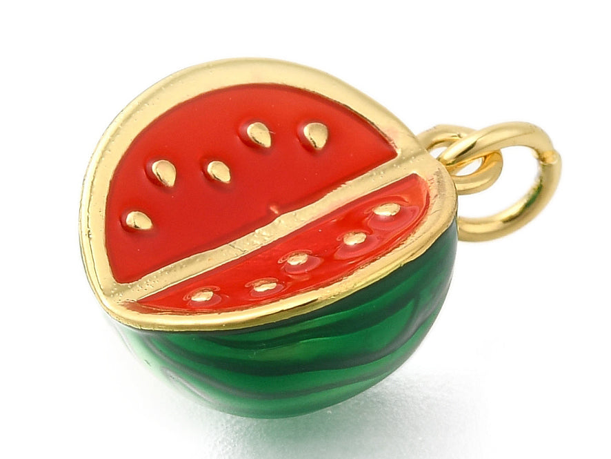 Achat Breloque pastèque rouge - laiton doré à l’or fin