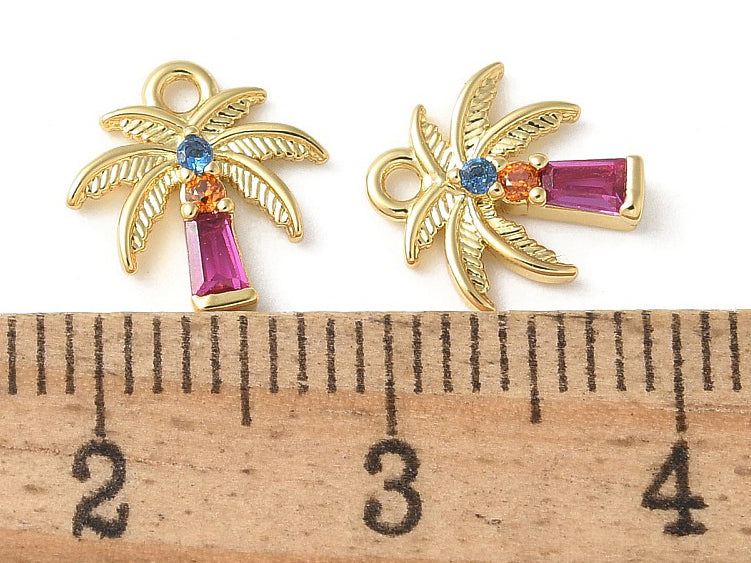 Breloque palmier strass - laiton doré à l’or fin