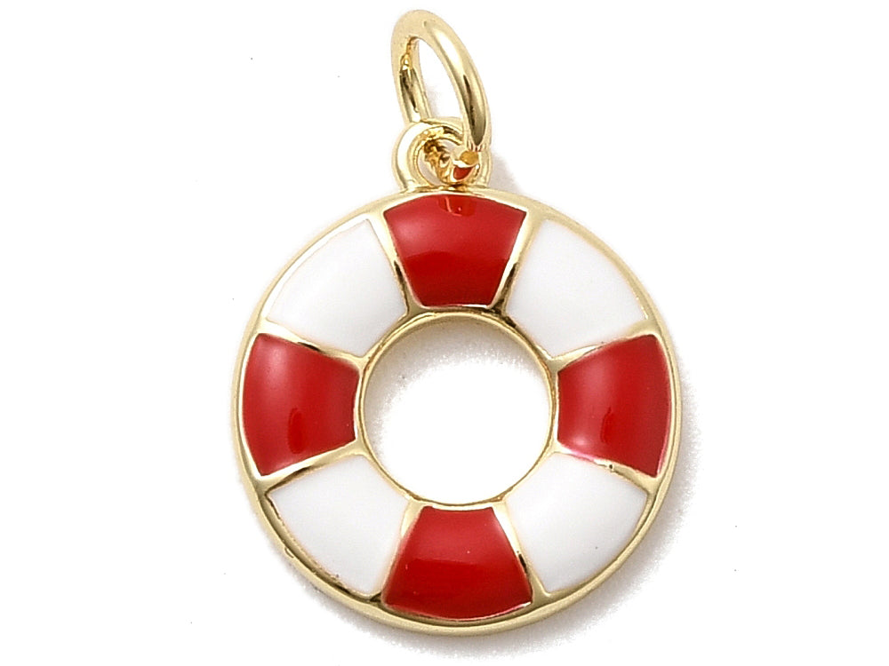 Achat Breloque bouée rouge émaillée - laiton doré à l’or fin