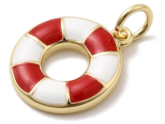 Achat Breloque bouée rouge émaillée - laiton doré à l’or fin