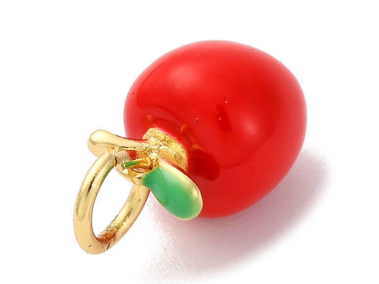 Achat Breloque mini pomme rouge - laiton doré à l’or fin