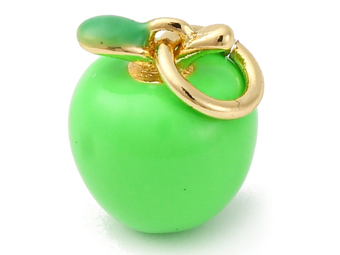 Achat Breloque pomme verte émaillée - laiton doré à l’or fin