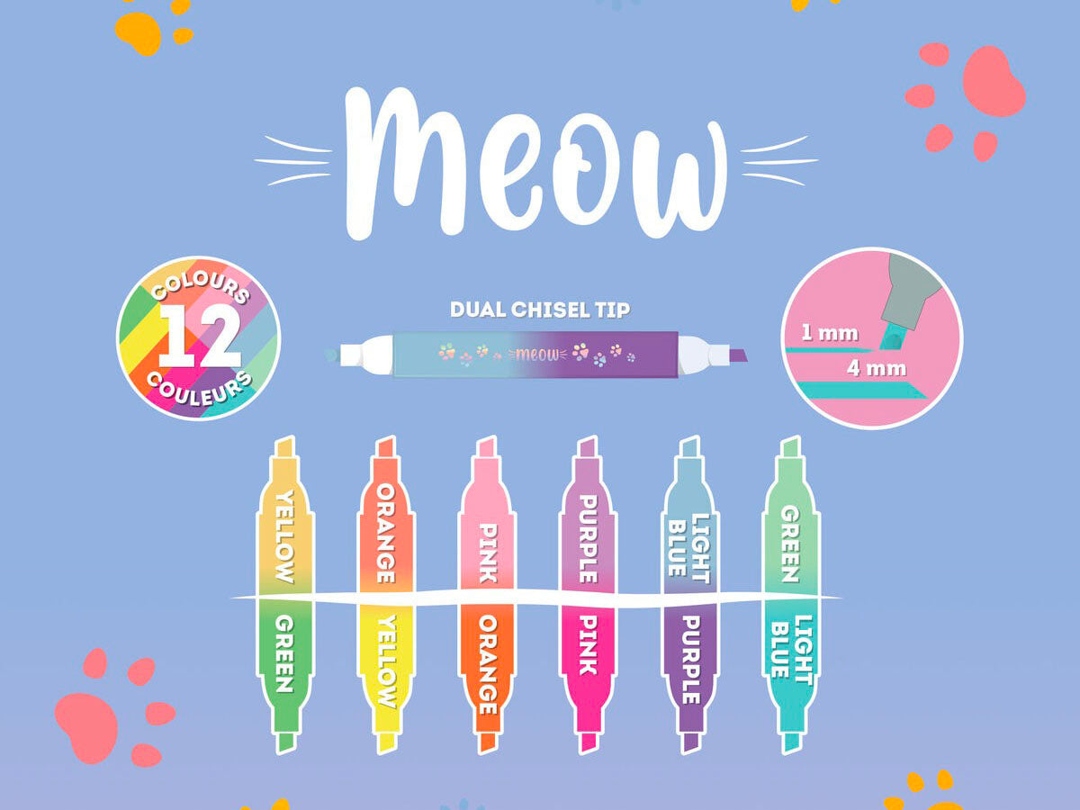 achat Set de 6 Markers à double pointe Meow - Legami
