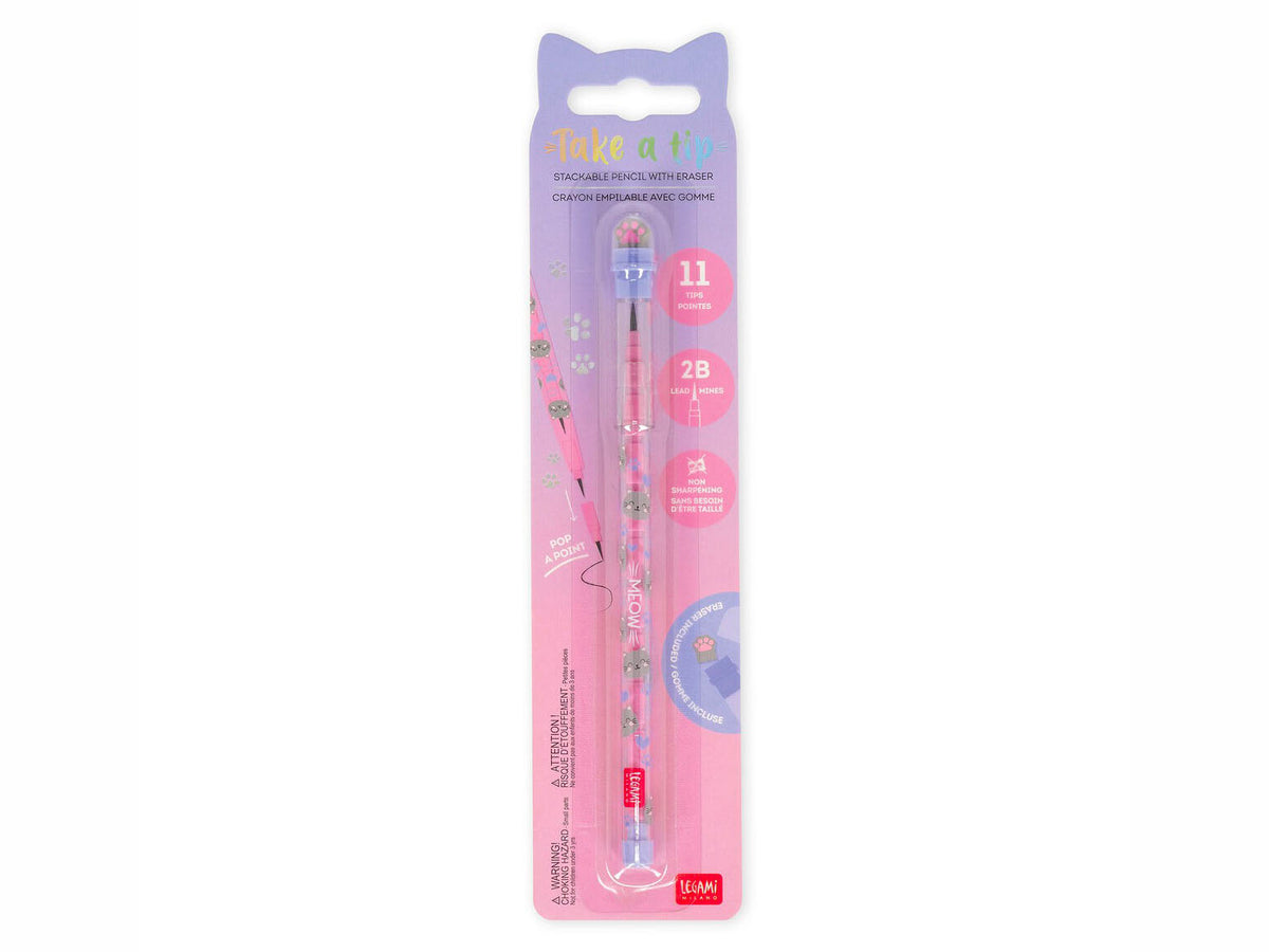 achat Crayon Empilable avec Gomme Take a Tip - Chat Kitty - Legami