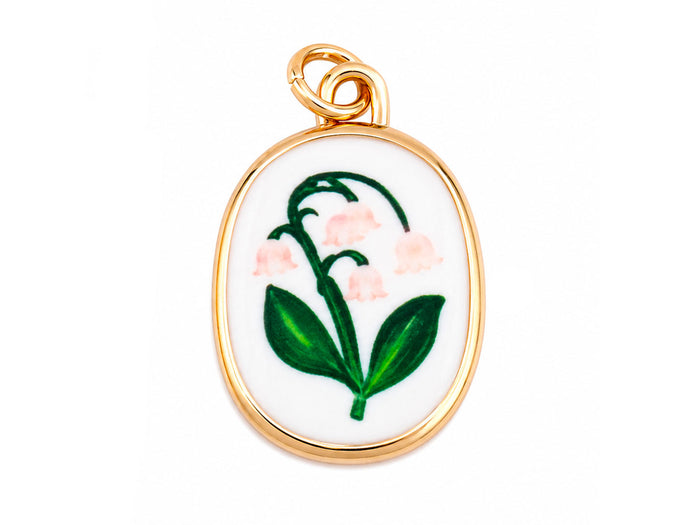 Achat Breloque médaillon fleurs muguet rose pâle doré à l'or fin