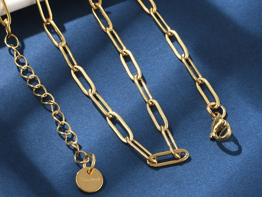 achat Collier chaîne trombone 41,5 cm - acier inoxydable 304 doré à l’or fin
