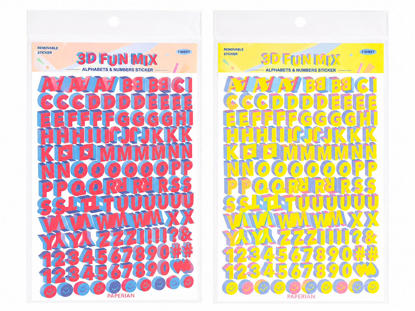 achat Stickers 3D lettres et chiffres - Jaune