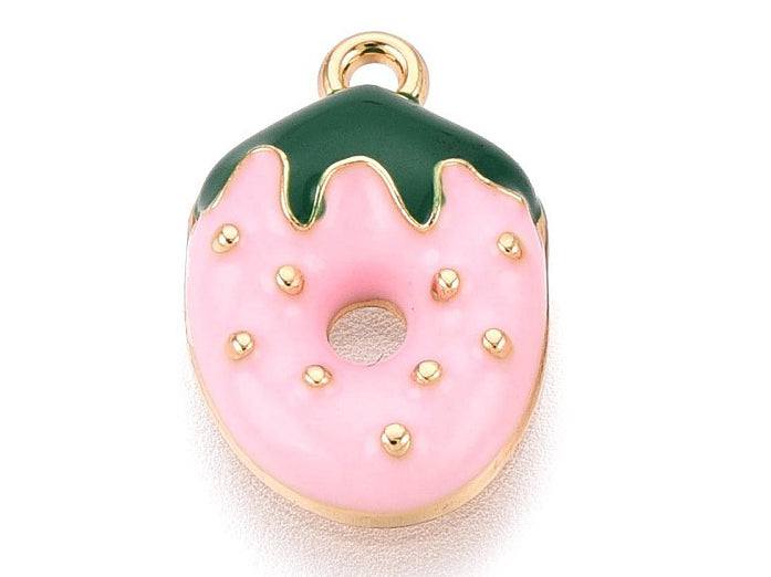 Achat Breloque fraise rose émaillée - doré