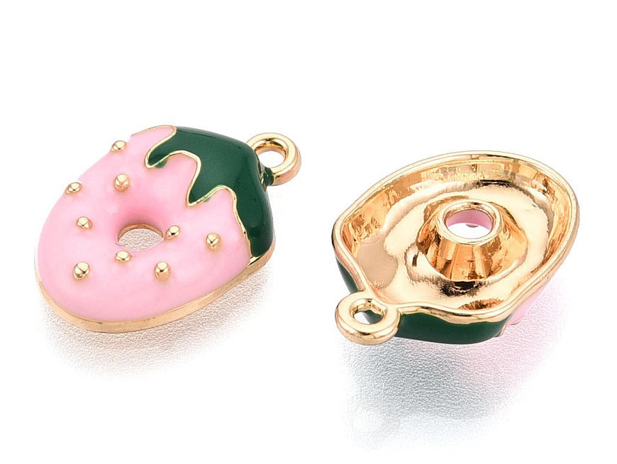 Achat Breloque fraise rose émaillée - doré